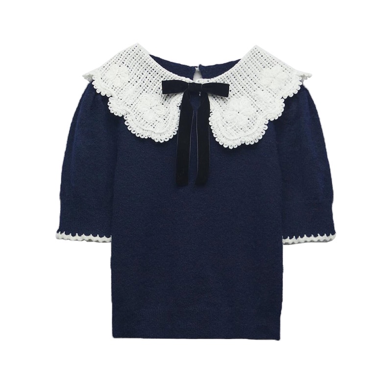 Zara Áo sweater Tay Ngắn Cổ Búp Bê Thắt Nơ Xinh Xắn Hợp Thời Trang 9598014