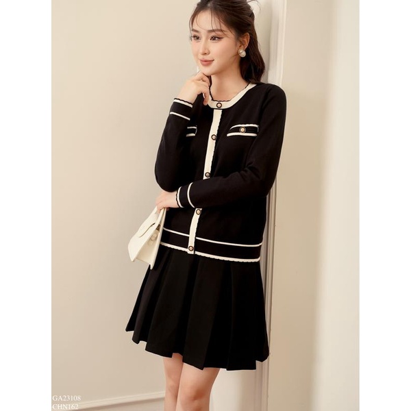 Áo len nữ phối nẹp viền cơi giả TIINSTORE GA23108