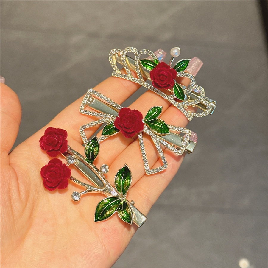 Kẹp TóC HìNh Hoa HồNg ĐíNh Kim Cương Giả ThờI Trang Cho Nữ CHLINS