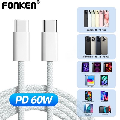 SAMSUNG XIAOMI Fonken Dây Cáp Sạc Nhanh usb type-c Cho Iphone 15 pro max pd 60w 1m