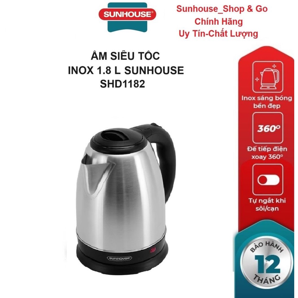 Ấm siêu tốc inox SUNHOUSE SHD1182_Hàng chính hãng