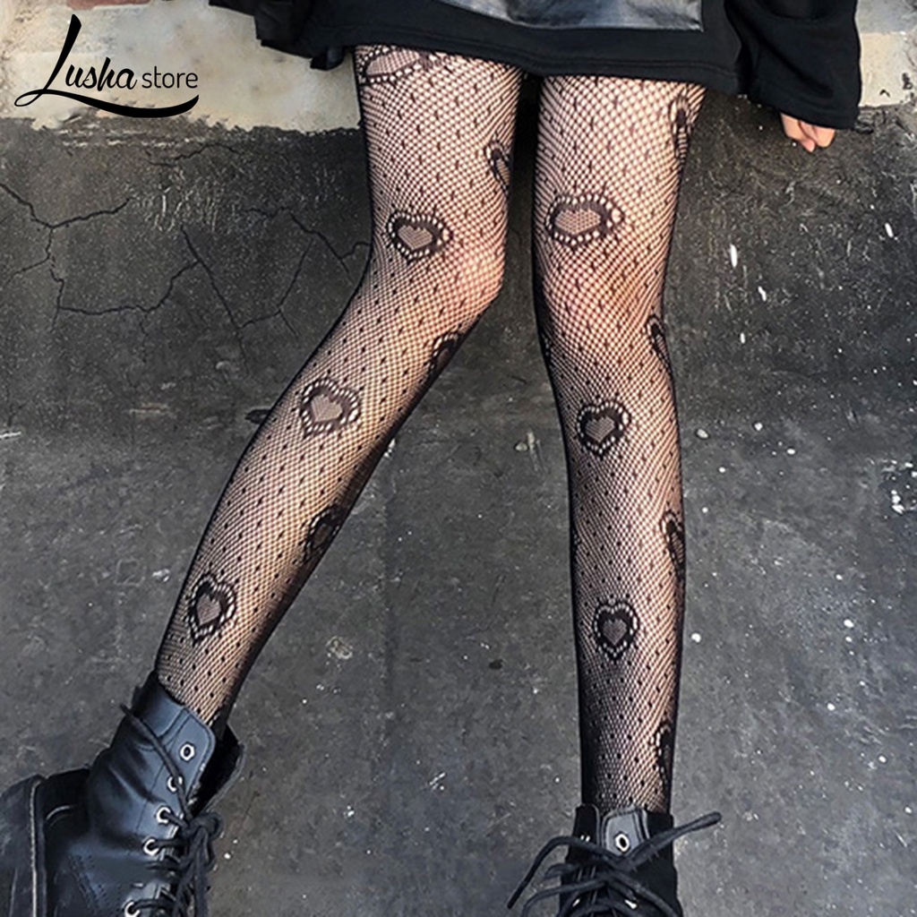 Lushastore Quần Tất Co Giãn Họa Tiết Trái Tim Nhìn Xuyên Thấu Thời Trang Xuân Thu Cho Nữ