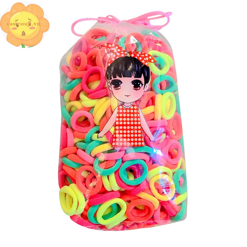 Set 100 Dây Buộc Tóc Cao Su nylon Co Giãn Nhiều Màu Sắc Cho Bé vn