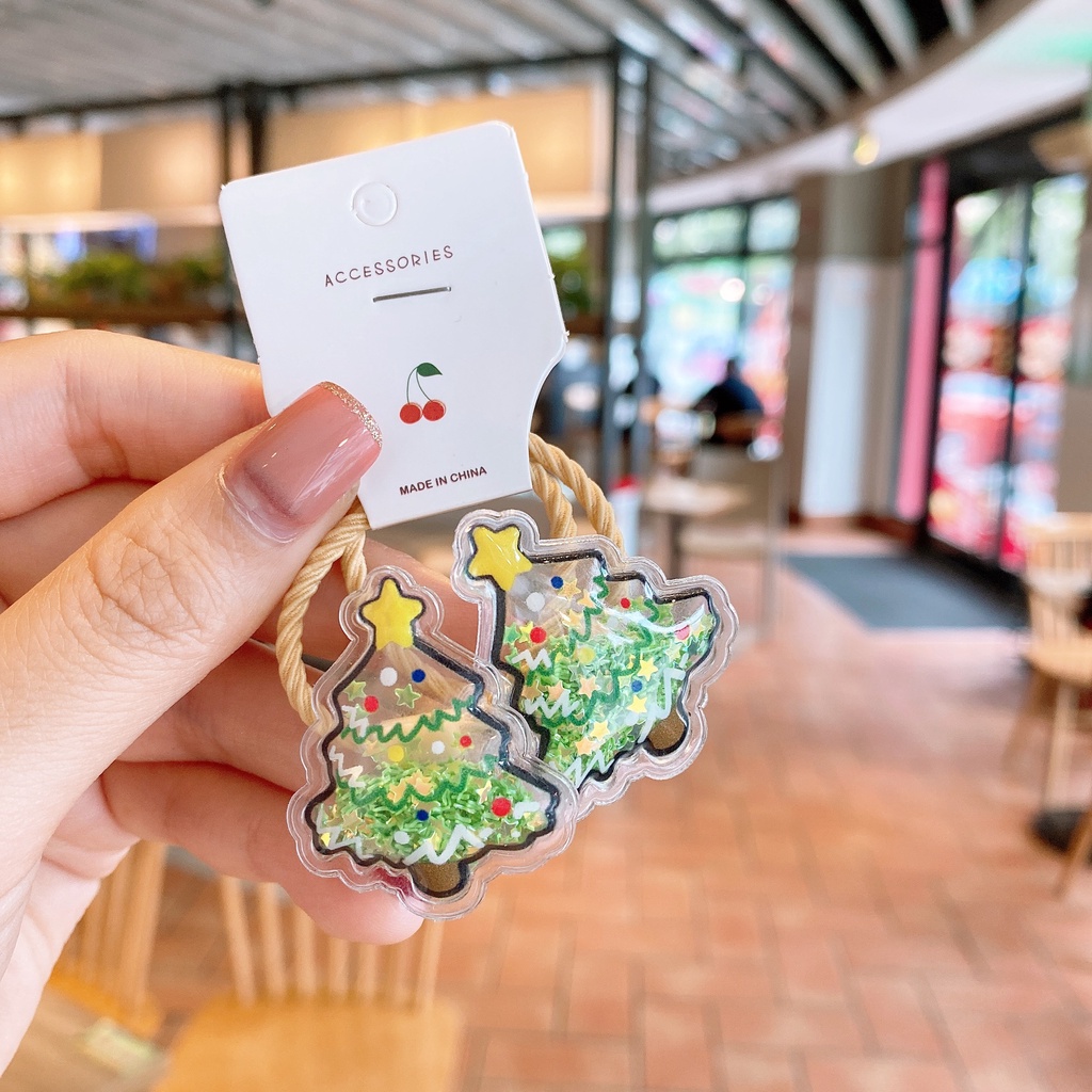 Kẹp Tóc Trong Suốt Hình Ông Già Noel Phối Cát Chảy Dễ Thương Cho Bé