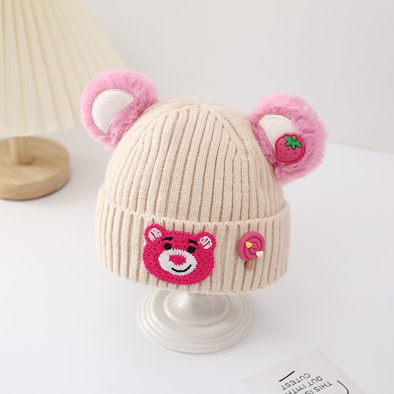 Sq2 Mũ Len Dệt Kim Hình Gấu Dâu Tây Dễ Thương Chống Gió Giữ Ấm Thời Trang Và Giải Trí