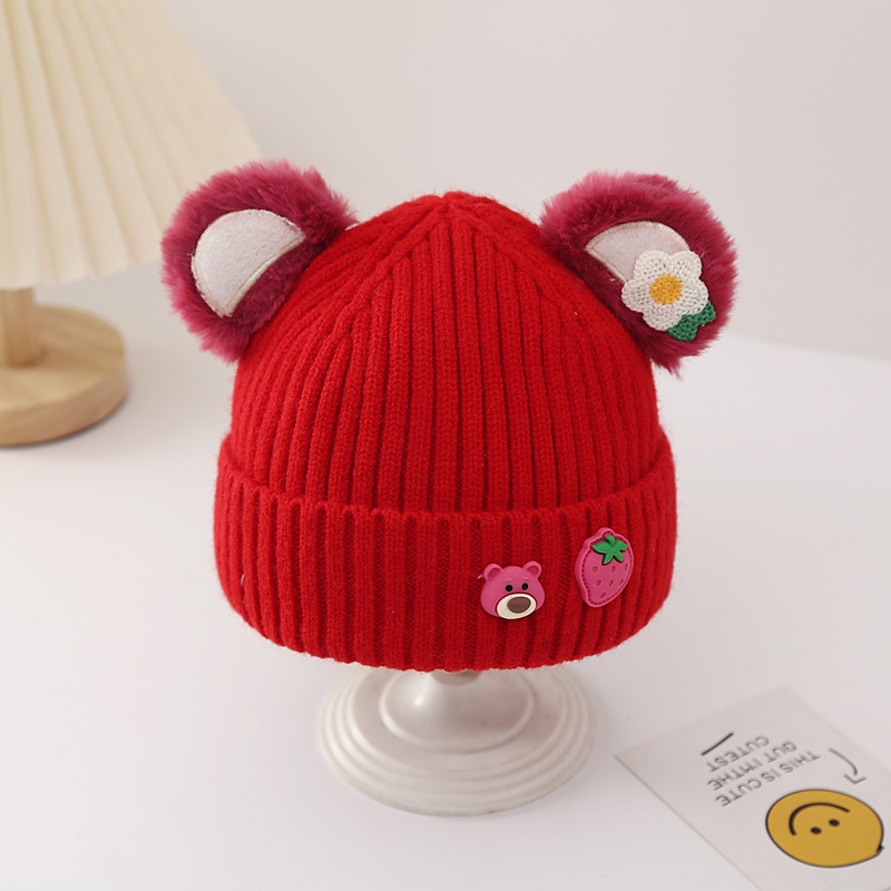 Sq2 Mũ Len Dệt Kim Hình Gấu Dâu Tây Dễ Thương Chống Gió Giữ Ấm Thời Trang Và Giải Trí