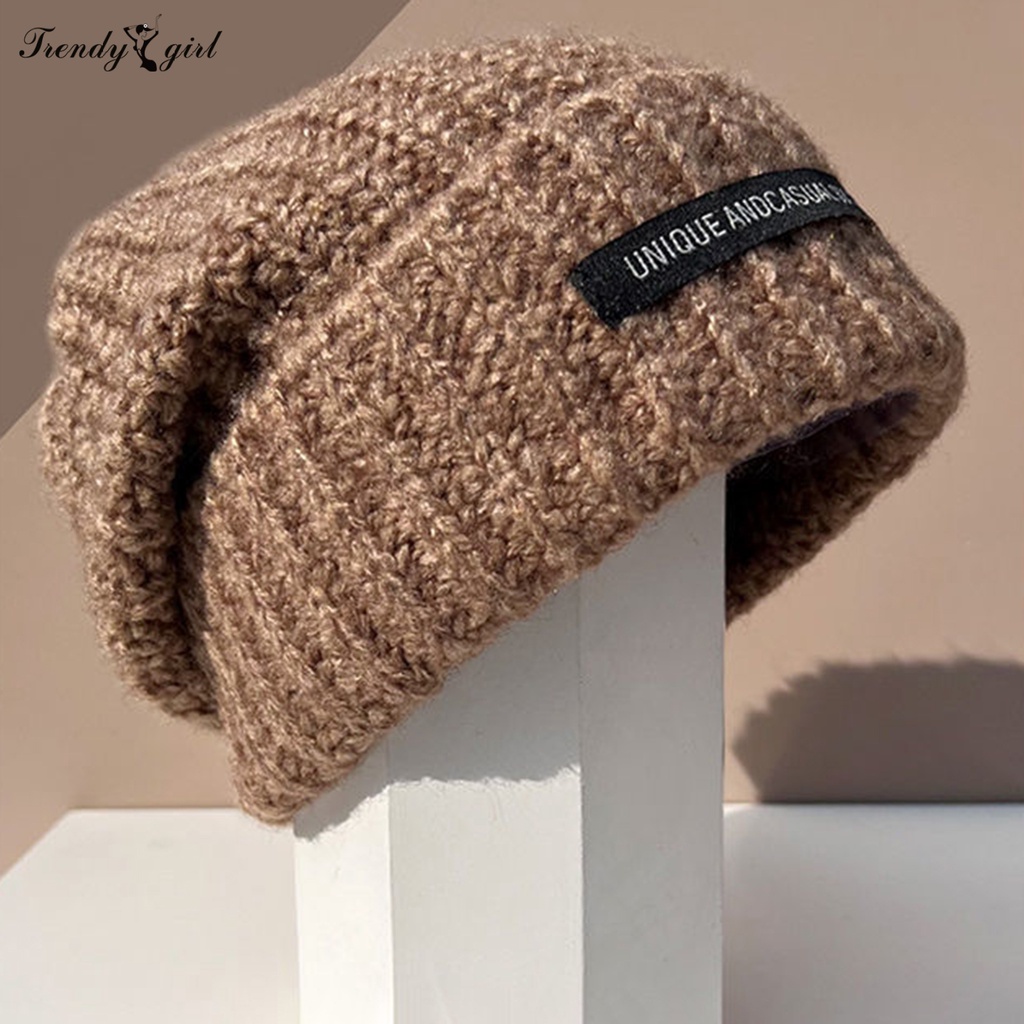 Mũ beanie Dệt Kim Dày Dặn Màu Trơn Giữ Ấm Mùa Đông Phong Cách Nhật Bản Cho Nữ