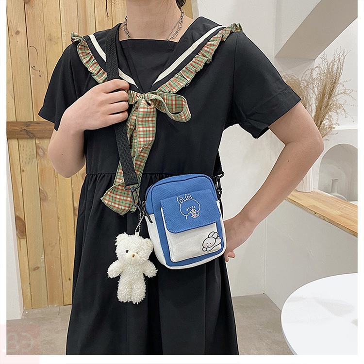 Túi Đeo Chéo Vải canvas Dáng Vuông Nhỏ Màu Sắc Tương Phản Phong Cách Hàn Quốc Thời Trang Cho Nữ