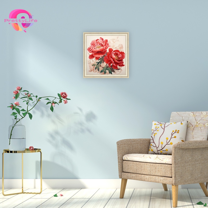 Bộ Tranh Đính Đá 5d Họa Tiết Hoa Mẫu Đơn Độc Đáo Kích Thước 40x40cm / 50x50cm Dùng Trang Trí Nhà Cửa