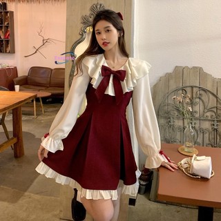 Váy công chúa giảm tuổi cho nữ đầu thu, thiết kế thích hợp mới, dây buộc nơ và váy mini có dây đeo