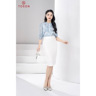 Áo tơ xanh cổ xếp bèo 14991H63 Toson