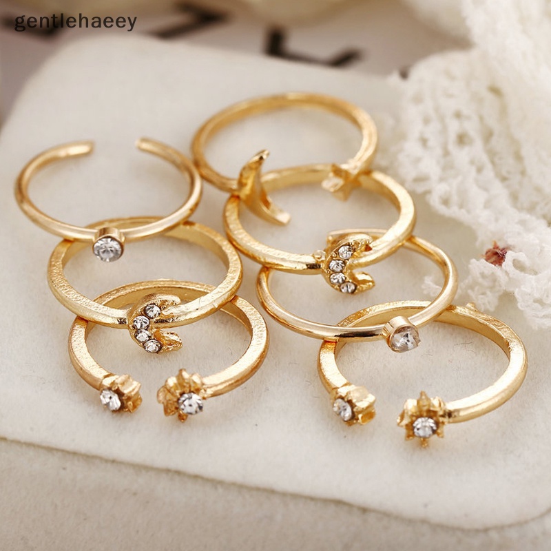 Gent set 10 Nhẫn Đeo Khớp Ngón Tay Màu Vàng Kim Cổ Điển Hình Trăng Sao Ngọc Trai Tình Yêu Thời Trang Đơn Giản Sáng Tạo