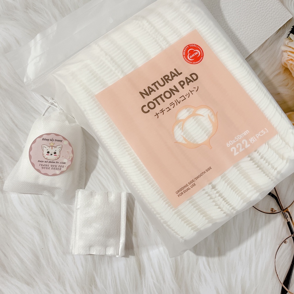 Bông Tẩy Trang Natural Cotton Pad Hatsu Natural 3 Lớp - Mẫu Mới 222 Miếng