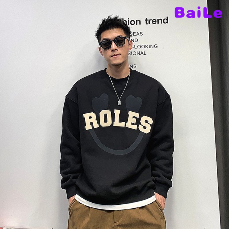 Hàng Mới Về Áo Sweater cotton Dáng Rộng In Chữ Thời Trang Thu Đông Cho Nam Giới