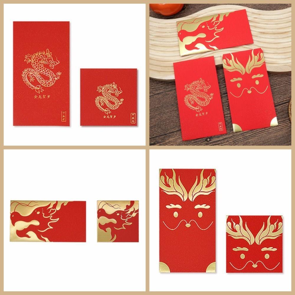 Mxmio Set 10 Bao Lì Xì Đỏ May Mắn Hình Vuông Họa Tiết Rồng Năm Mới 2024