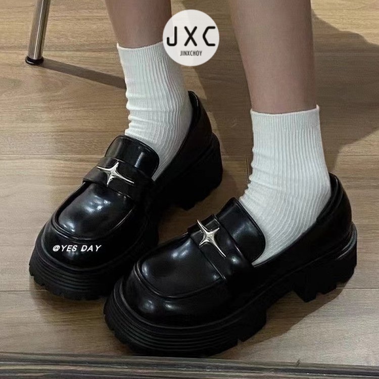 JINxCHOYGiày Lười Da pu Mũi Tròn Phong Cách Anh Quốc Thời Trang Cho Nữgiày búp bê nữ dép nữ