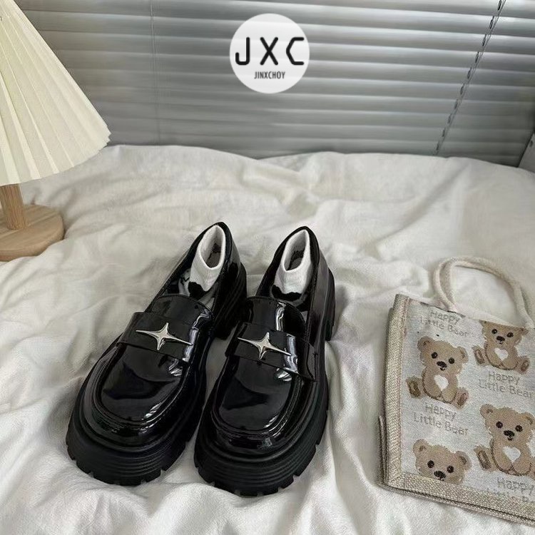JINxCHOYGiày Lười Da pu Mũi Tròn Phong Cách Anh Quốc Thời Trang Cho Nữgiày búp bê nữ dép nữ