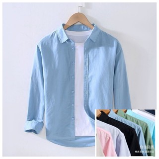 Áo sơ mi mỏng nam tay dài thường ngày rời cotton top xuân hè