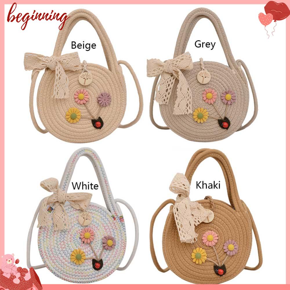 Túi Đeo Chéo Đan Len Hình Tròn Đính Hoa Dễ Thương Thời Trang Mùa Hè Cho Nữ