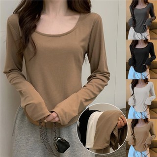 Áo Thun Croptop Tay Dài Màu Trơn Dáng Ôm Thời Trang Xuân Thu Cho Nữ y2k