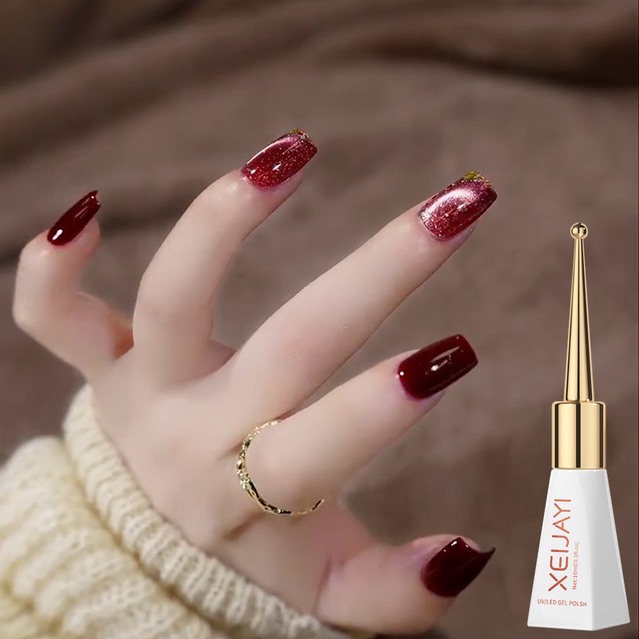 Fzc Bộ 2 Lọ Keo Dán Móng Tay Màu Đỏ Rượu Vang Trơn Hình Mắt Mèo Phổ Biến