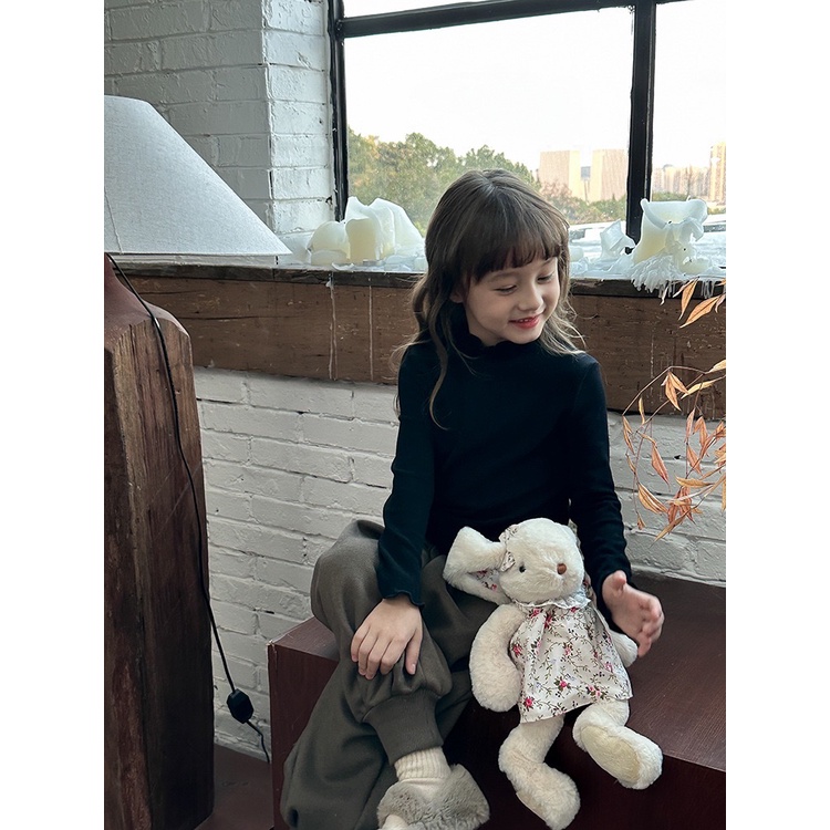 Áo thun trơn viền nhún cho bé gái AG820 sz 90-150  thời trang trẻ em mùa đông 2023, chuản hàng Quảng Châu