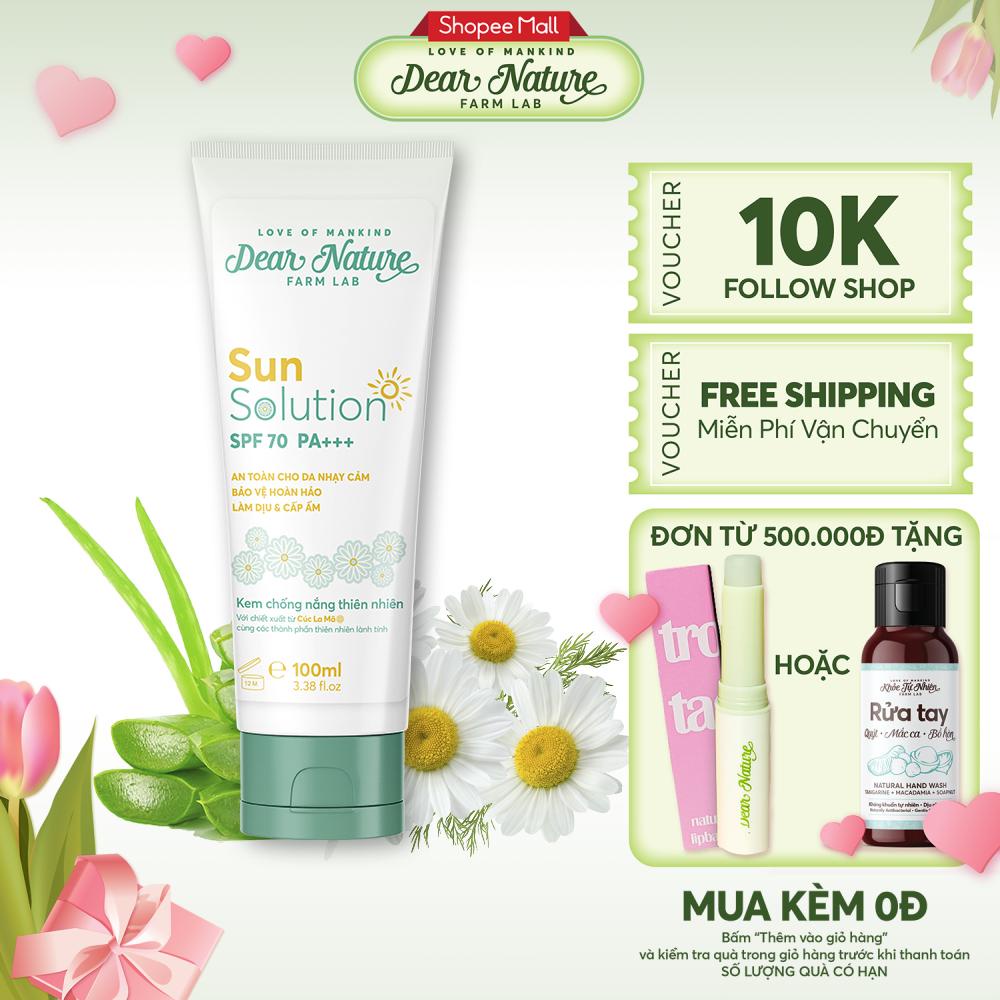 Kem chống nắng body toàn thân SPF 70 PA thấm nhanh cho da dầu mụn da nhạy cảm chống nước Dear Nature Sun Solution