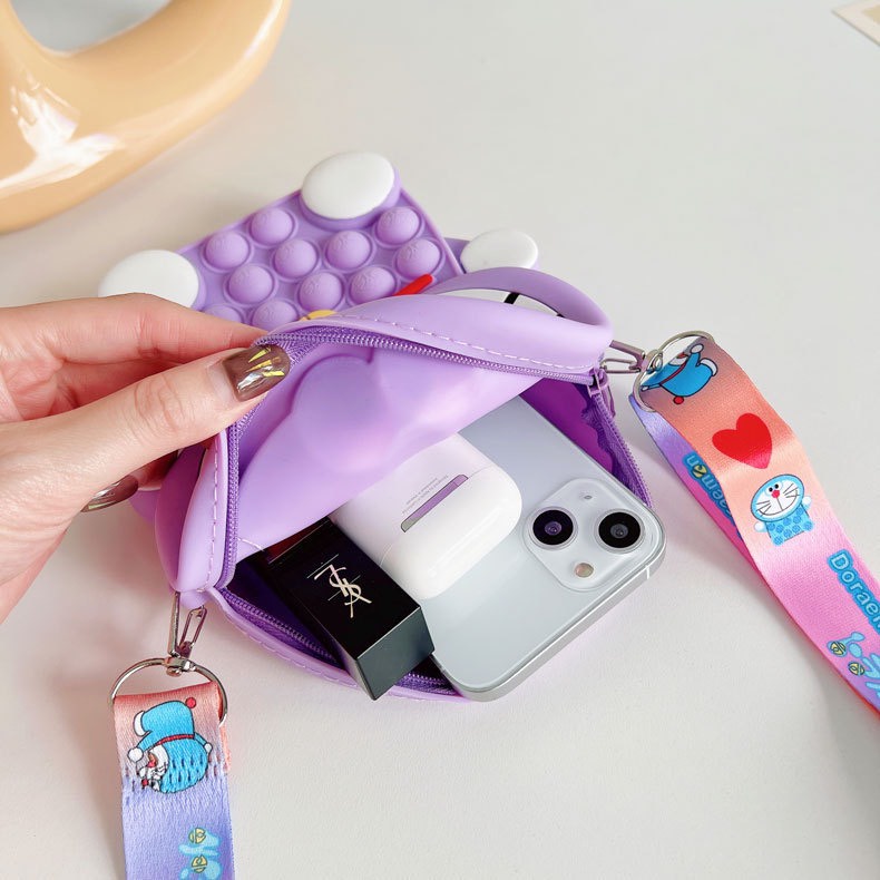 Túi xách đeo chéo silicon pop it hình doraemon thời trang dễ thương, bong bóng giảm căng thẳng