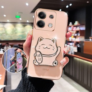 Ốp điện thoại chống sốc cho xiaomi redmi note 13 pro 4g 5g note 13r 13 pro plus note 13 pro + 5g poco m6 pro 4g poco x6 5g x6 neo dễ thương 3d wealth cat stand bracket protection case