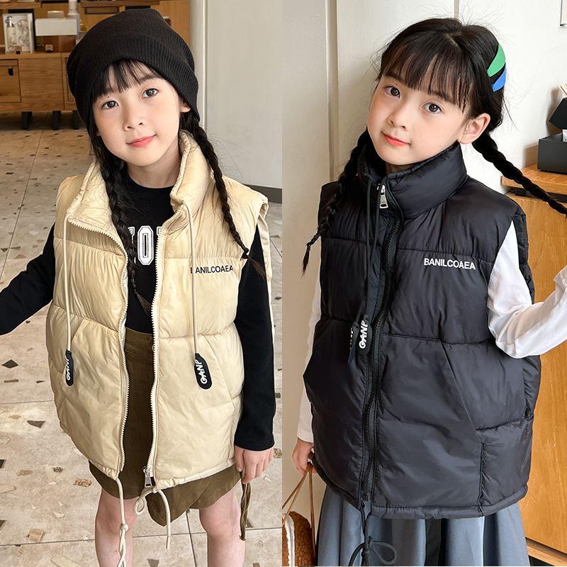 Áo Khoác Phao Không Tay Đệm cotton Có Dây Rút Giữ Nhiệt Mùa Thu Đông Dành Cho Trẻ Em