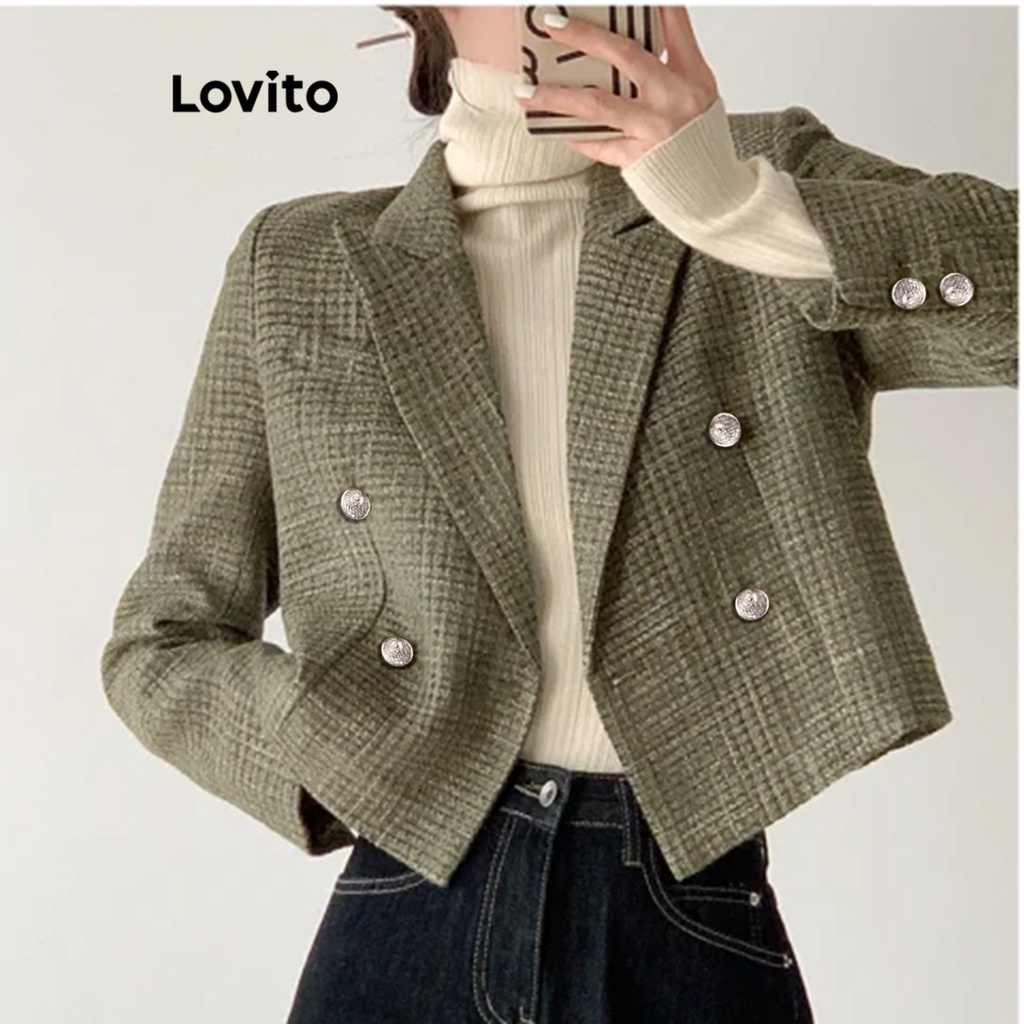 Lovito Áo blazer hai nút trơn thanh lịch cho nữ LNE27218 (Màu xanh lá)