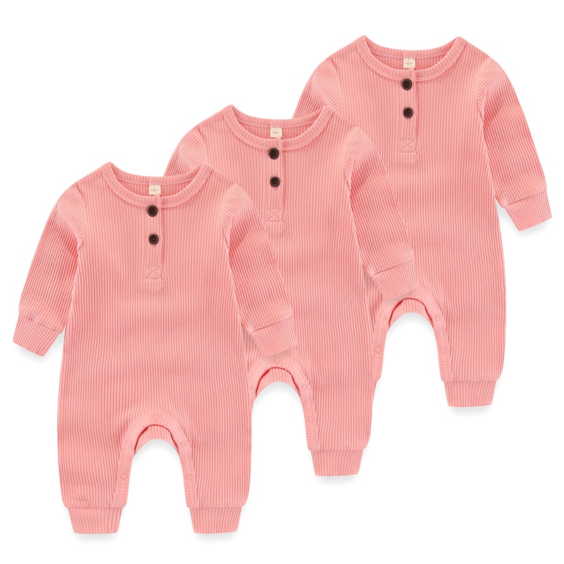 Bộ Áo Liền Quần Bằng cotton Dệt Kim 3 Mảnh Màu Trơn Tay Dài Dành Cho Bé Trai Gái Sơ Sinh
