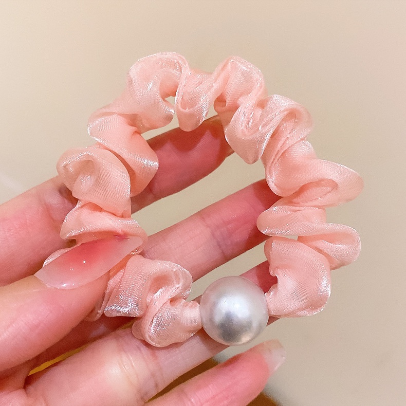 Cột tóc srunchies vải lưới bóng kim tuyến đính hạt châu đơn giản CT21