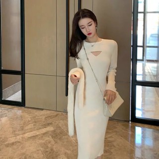 SUXI Đầm Dệt Kim Tay Dài Dáng Ôm Phong Cách Hàn Quốc Thời Trang Thu Đông Cho Nữ