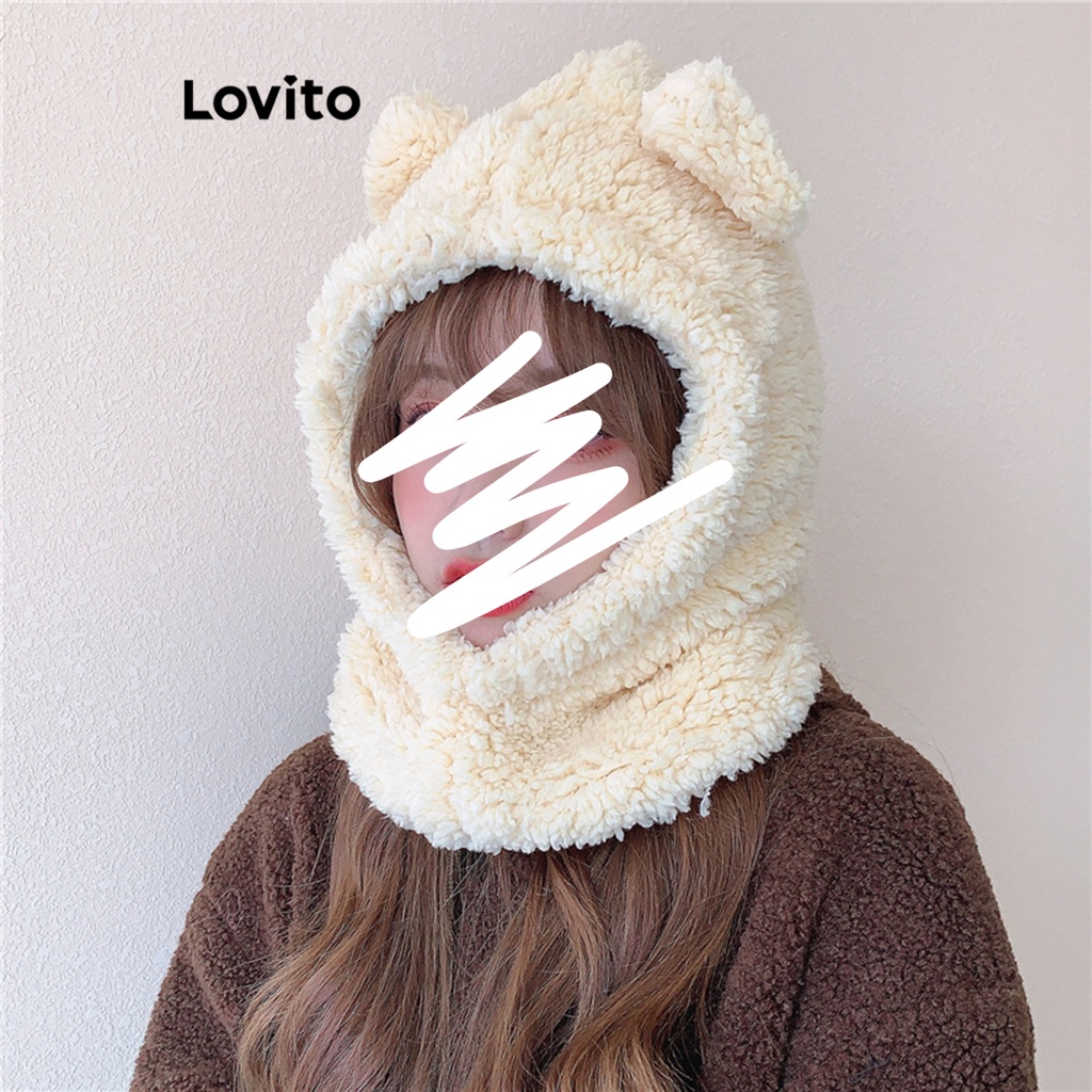 Mũ quấn Lovito bảo vệ tai hình gấu lông họa tiết màu trơn dễ thương cho nữ LFA08489 (Màu kaki/ nâu/ xám/ trắng nhạt)