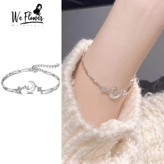 We flower Vòng Tay Bạc s925 Mặt Hình Vỏ Sò / Mặt Trăng Đính Đá Lấp Lánh Phong Cách Hàn Quốc Cho Nữ