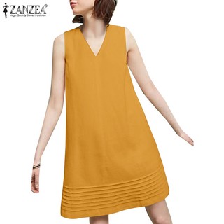 Zanzea Đầm Nữ Cộc Tay Cổ Chữ v Kẻ Sọc Thời Trang vintage