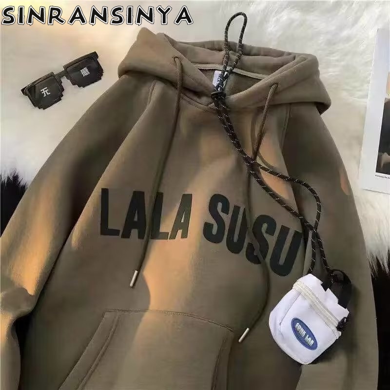 Sinransinya Áo hoodie Dáng Rộng Dài Tay In Chữ Phong Cách retro Nhật Bản Cao Cấp Giản Dị Dành Cho Nam