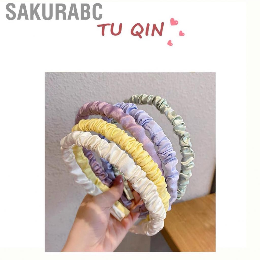 Sakurabc Ruched Hair Band Satin Pleated Headbands Ruffled Hoop Fashionable Accessories for Women Girls