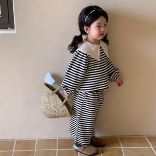 Bộ áo búp bê kẻ sọc trắng đen + quần dành cho bé gái