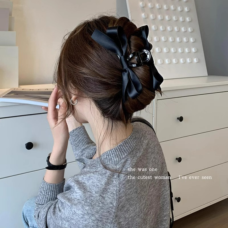 Kẹp Tóc Nơ Đen Lớn Phụ Kiện Tóc Thời Trang
