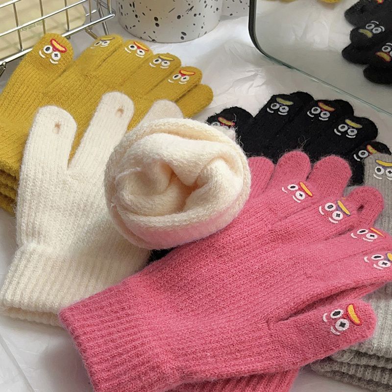 Găng Tay Len Dệt Kim Dày Dặn Giữ Ấm Mùa Đông Họa Tiết Hoạt Hình Dễ Thương Có Thể Dùng Màn Hình Cảm Ứng Dành Cho Nữ