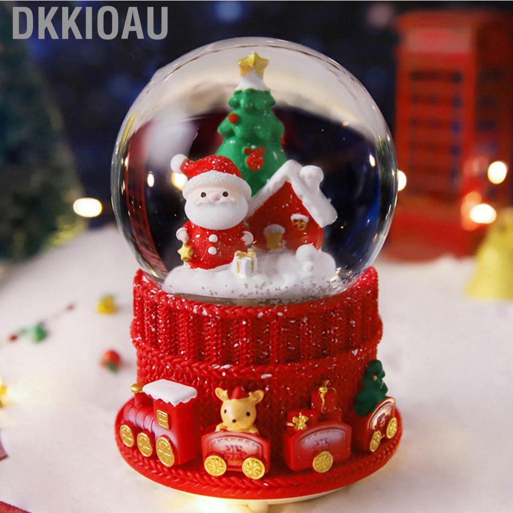 Dkkioau Luminous Christmas Music Box Crystal Ball Cartoon Santa Musical Snow Globe Decoration Ornament Home Decor