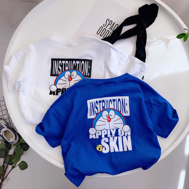 Áo Thun cotton Tay Ngắn Dáng Rộng In Hình doraemon Dễ Thương Cho Bé 1469