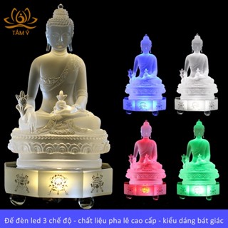 Đế đèn led 3 chế độ-chất liệu pha lê cao cấp-kiểu dáng bát giác khắc chìm biểu tượng bát kiết tường