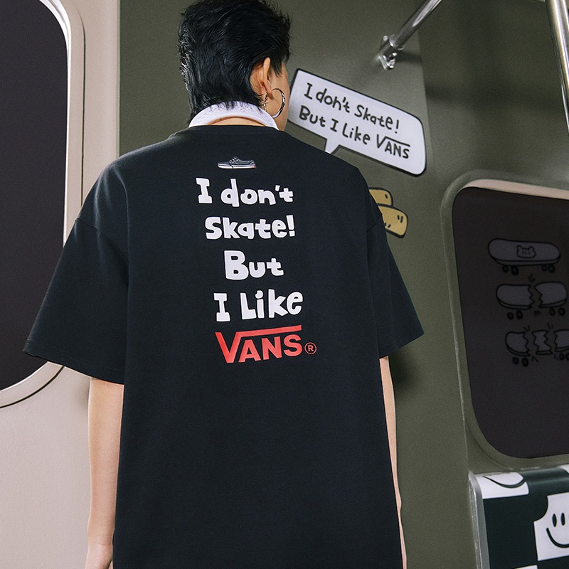 Vans Áo Thun cotton Ngắn Tay Dáng Rộng In Họa Tiết Thời Trang Cho Nam Nữ