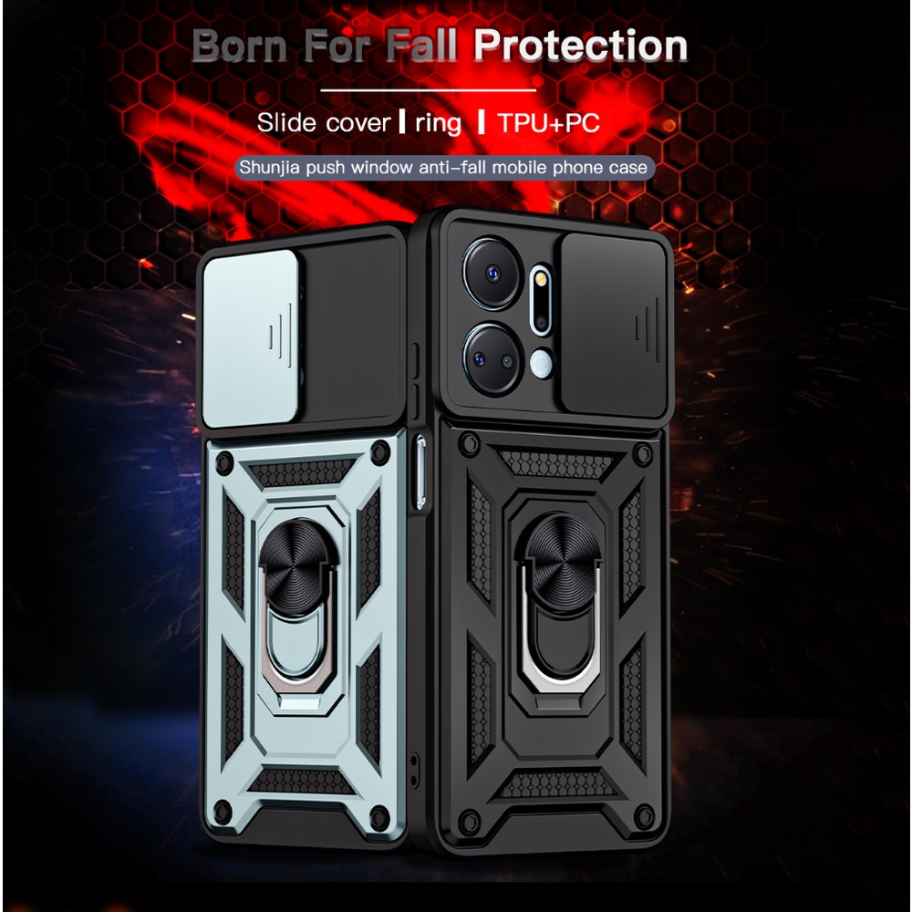 Ốp Điện Thoại Dạng Giáp Có Vòng Đỡ Kim Loại Chống Sốc Cho Honor X7a / Honor X7a / HonorX7a 5G