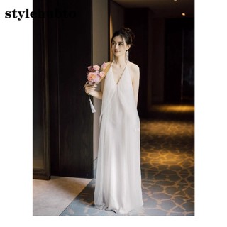 Stylehubto 6921 # Đầm Trắng Cổ Yếm Cao Cấp Sang Trọng