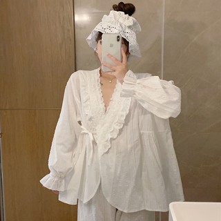 iMaodou Bộ Đồ Ngủ Bằng cotton Nguyên Chất Viền Ren Phong Cách Mới Cho Nữ