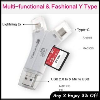 Zevaret Đầu Đọc Thẻ Nhớ sd & micro usb / usb type-c / usb 4 Trong 1 Cho iphone ipad mac & android